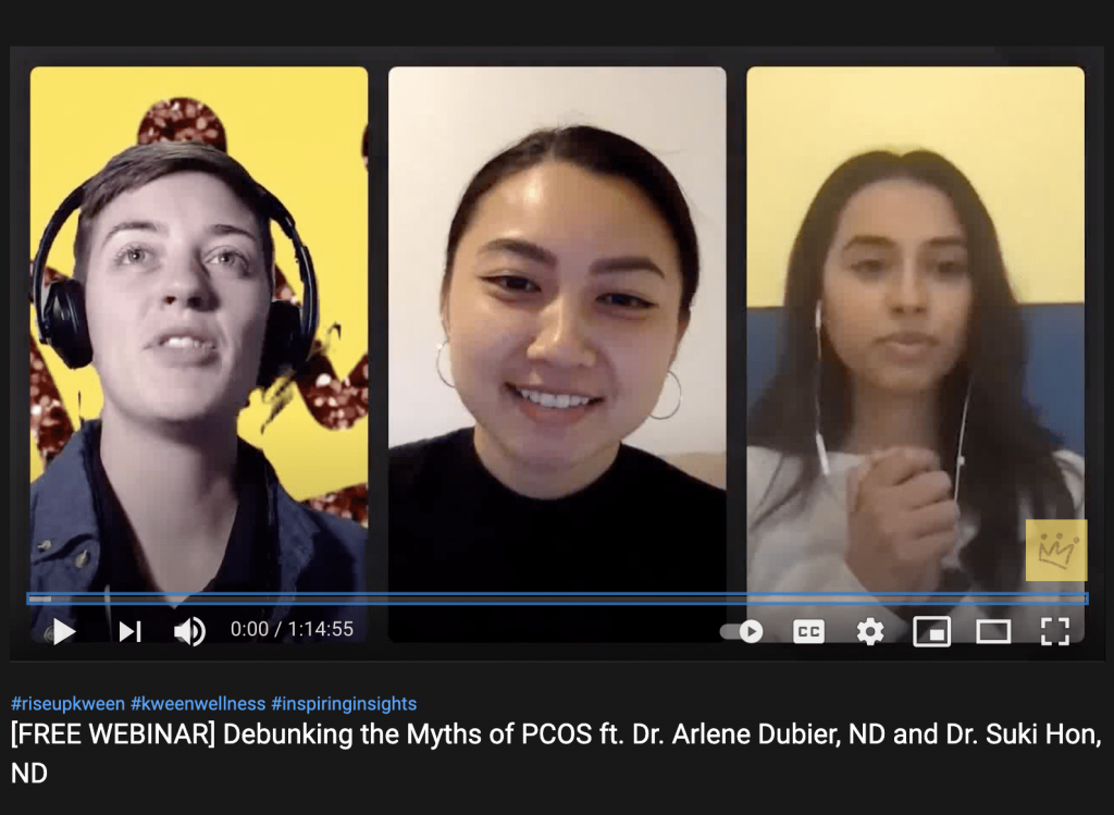 youtube video with erin edwards, dr. suki hon naturopath and dr. arlene dubier panel for debunking pcos myths talk